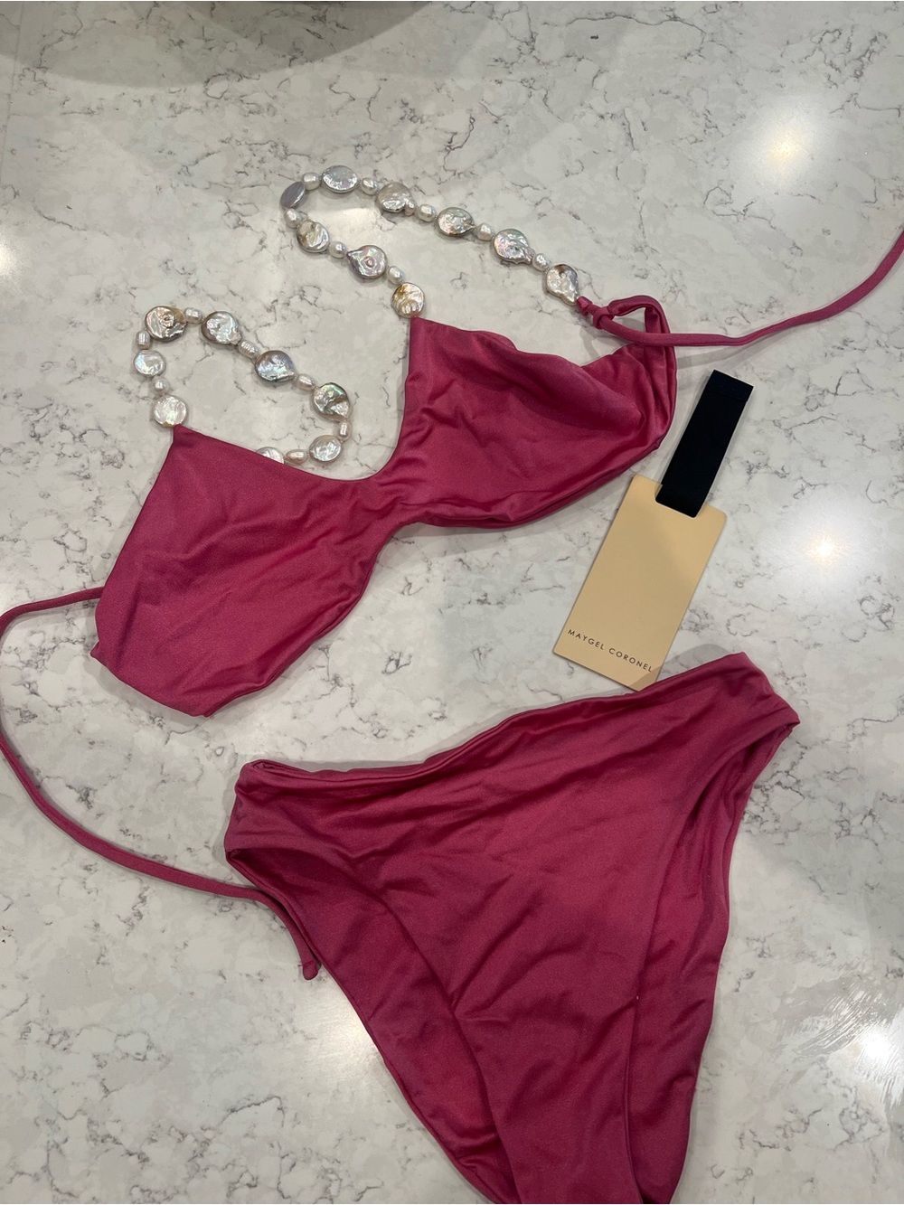 Maygel Coronel Magenta Two-Piece Bikini Set with Shell Chain Detail